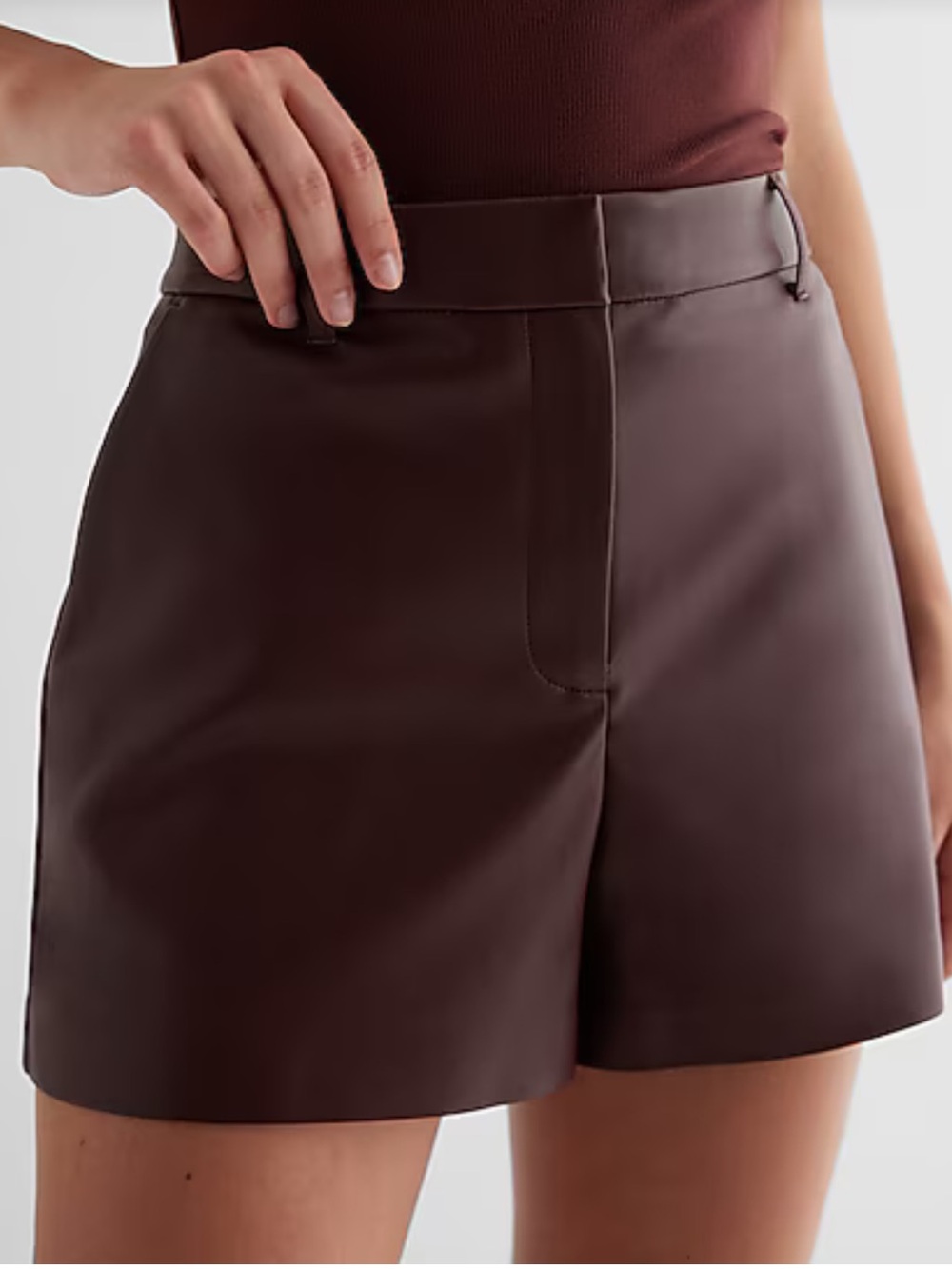 Express Brown Editor High Waisted Faux Leather Shorts Size 6